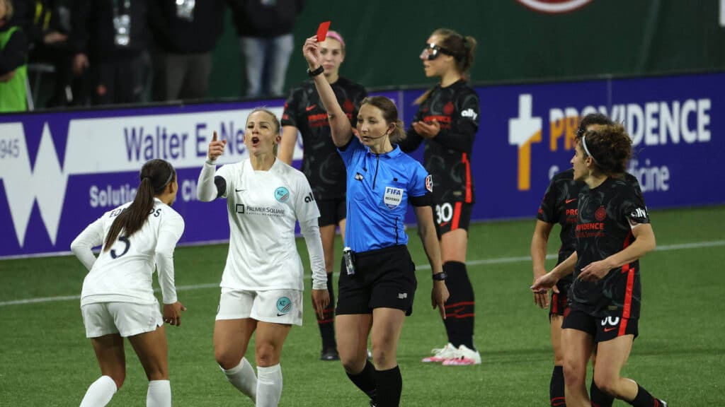 women's soccer news kristen edmonds gets red card