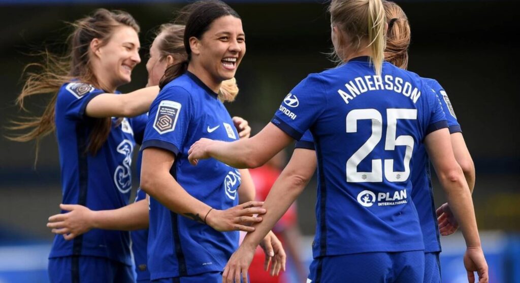 Sam Kerr and Chelsea teammates celebrate