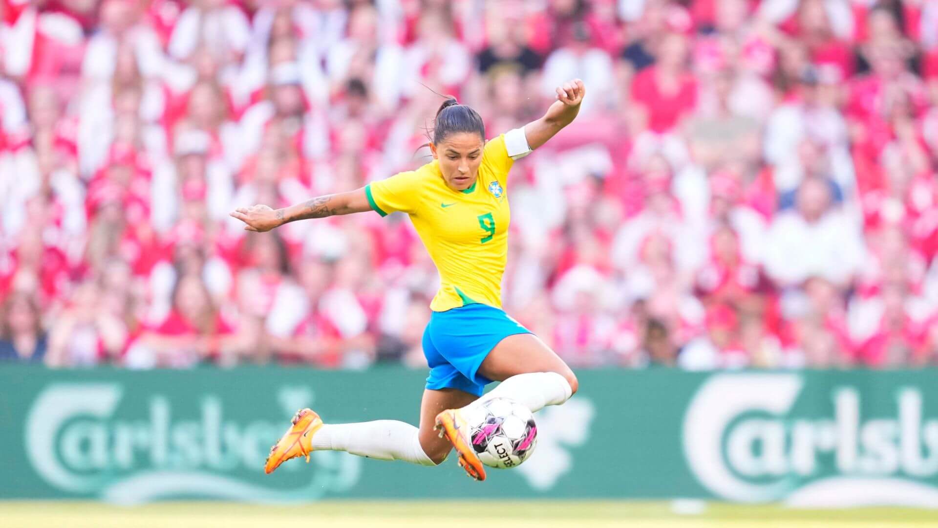 Debinha playing for Brazil