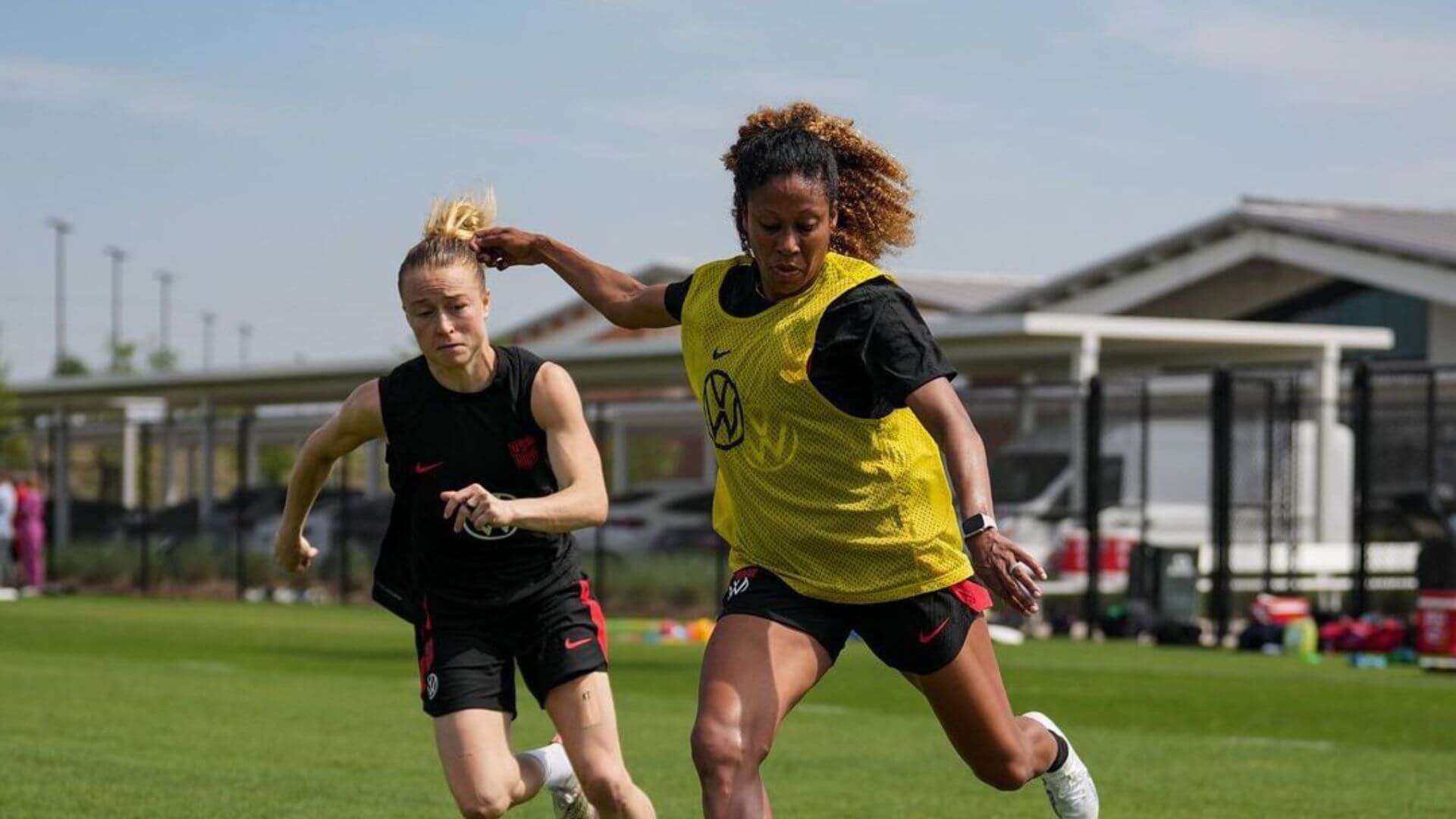 Emily Sonnett and Casey Krueger practicing for the upcoming USWNT vs. Ireland friendly